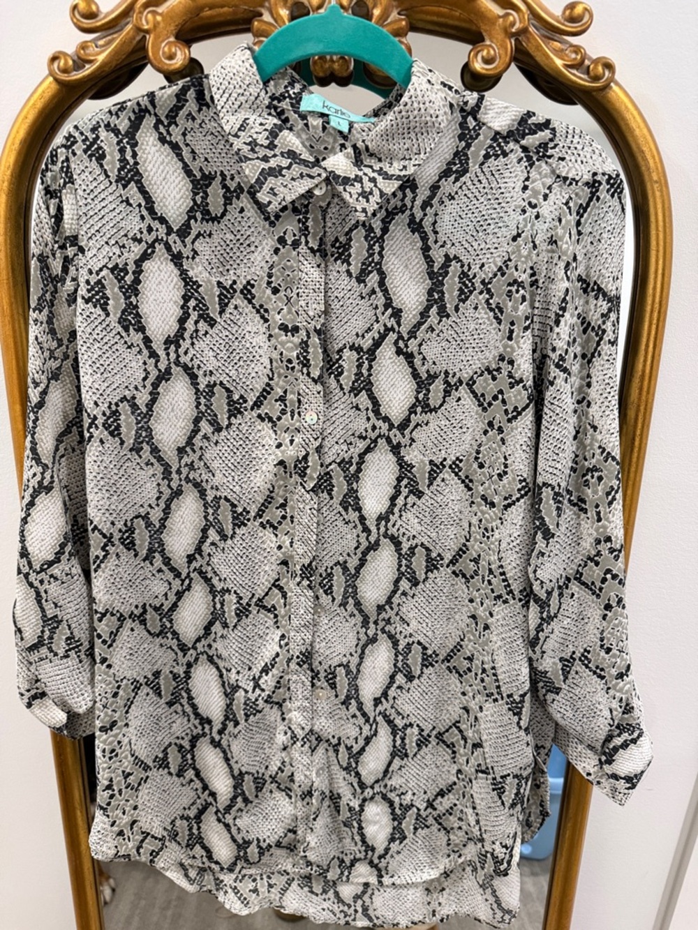 Karlie Black and White Snake Print Button-Down Shirt